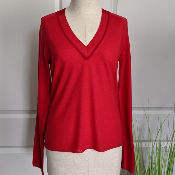 rag & bone Merino Wool Sweater V-Neck Long Sleeve Cut Out Detail Red M NWT - Picture 3 of 8